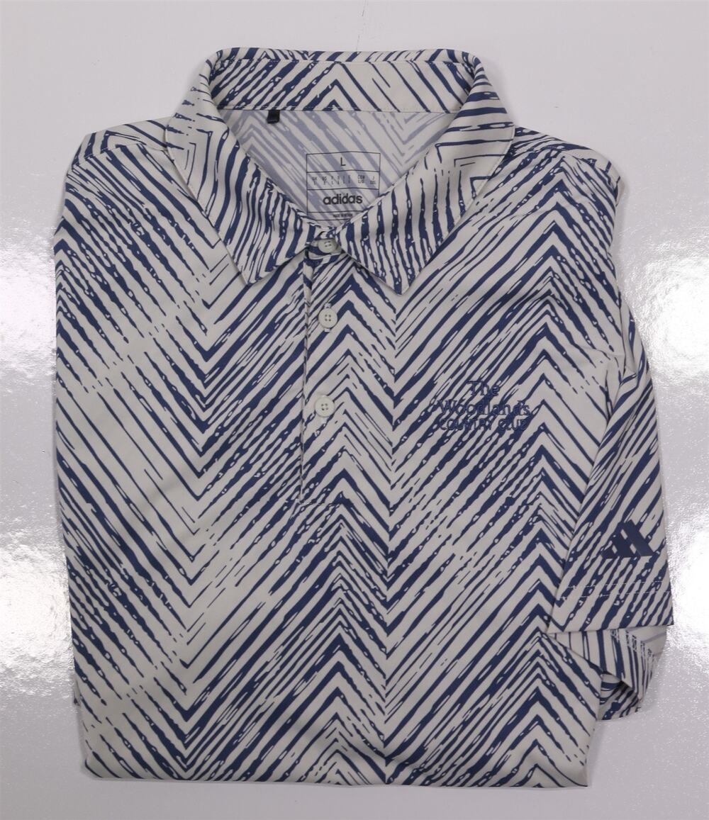 Adidas Golf Woodlands Country Club Blue White Herringbone Polo Shirt Large
